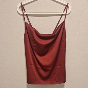 NWOT.  Elegant Red Satin Cowl Neck Top